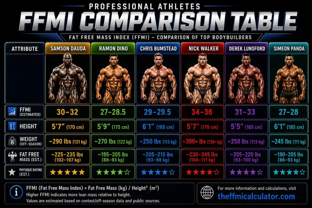 ffmi score of toady's famous bodybuilders
