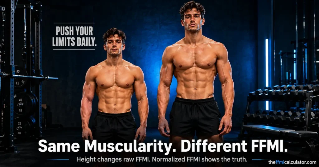 Two male athletes of different heights showing
same muscularity