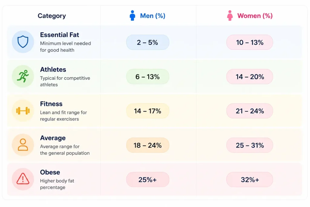 Body fat percentage chart for men and women
