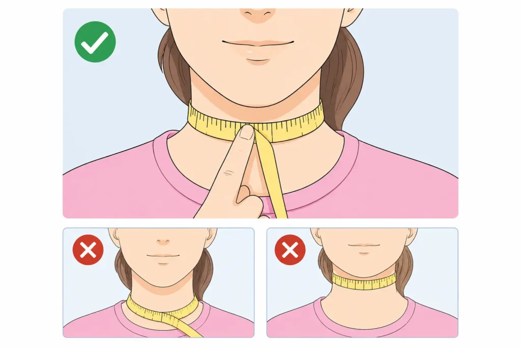 Correct neck measurement technique for body fat calculator.