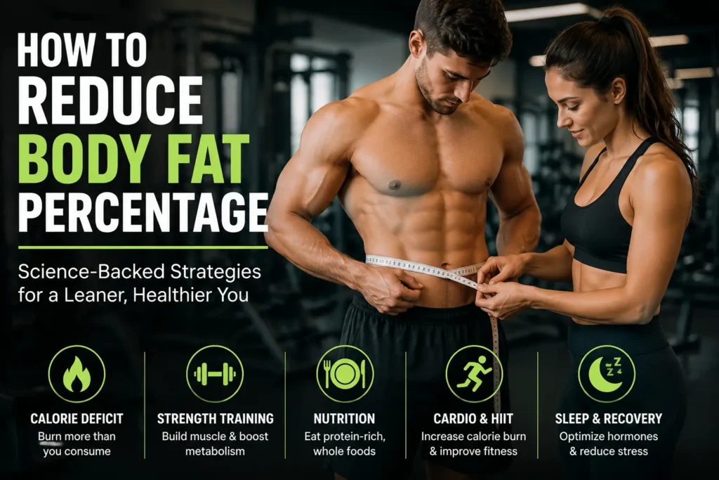 Body fat percentage reduction tips infographic